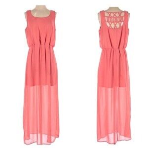 Pink chiffon lattice back maxi dress size medium